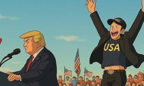 오픈에이아이(AI)의 ‘챗지피티(ChatGPT)-포오(4o) 이미지 생성 모델’이 일본 애니메이션 제작사 ‘스튜디오 지브리\\\' 스타일로 구현한 도널드 트럼프 미국 대통령(왼쪽)과 일론 머스크 테슬라 최고경영자(CEO). 이 이미지는 미국 최대 온라인 커뮤니티 ‘레딧’에서 큰 화제를 모았다. 레딧 갈무리