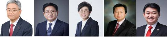 윤석열 전 대통령 재임중 주요 에너지 공기업 CEO에 정치인들이 잇따라 취임해 논란을 빚었다. 좌로부터 김동철 한전 사장, 권명호 동서발전 사장, 최연혜 한국가스공사 사장, 강기윤 남동발전 사장, 정용기 지역난방공사 사장.