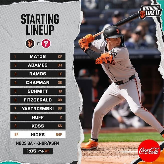 샌프란시스코는 18일 오전 5시5분 미국 펜실베니아주 필라델피아의 시티즌스 뱅크 파크에서 열리는 2025 미국프로야구 메이저리그(MLB) 정규시즌 필라델피아 필리스와의 원정 경기를 앞두고 선발 라인업을 발표했다. 발표된 라인업엔 최근 들어 3번 타자 중견수로 고정 출전하던 이정후의 이름이 사라졌다. 이정후는 전날 필라델피아 원정 경기에서 3번 타자 중견수로 선발 출전해 5타수 2안타, 2타점, 2득점을 기록하고 경기 종료 후 MLB 사무국이 선정한 경기 최우수선수(MVP)가 됐다. 시즌 타율은 전날 0.333에서 0.338로 올랐다. 타율 8위, 장타율 6위(0.647)를 달리고 있다. 출루율과 장타율을 더한 OPS는 1.042로 8위다. 샌프란시스코 자이언츠