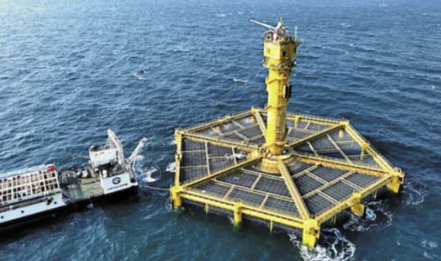 중국이 ‘어업 양식 시설’이라며 서해 잠정수역에 설치한 ‘선란 1호’. 신화통신 연합뉴스