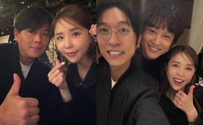 (왼쪽사진) 그룹 쿨 이재훈과 코요태 신지, (오른쪽) 코요태 빽가, 배우 차태현, 신지 /사진=신지 인스타그램