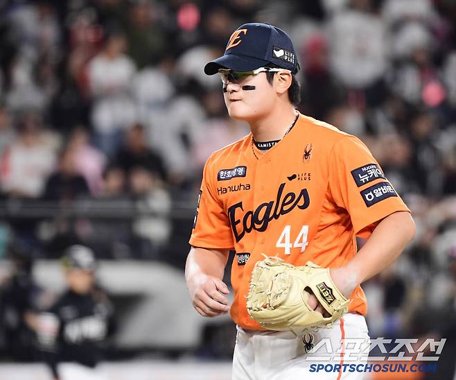 25일 대전 한화생명볼파크에서 열린 한화와 KT의 경기. 9회초 1실점을 허용한 한화 마무리 김서현. 대전=송정헌 기자songs@sportschosun.com/2025.04.25/