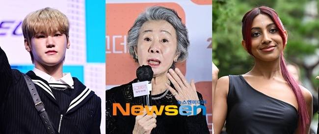 왼쪽부터 저스트비 배인, 윤여정, 캣츠아이 라라/뉴스엔DB