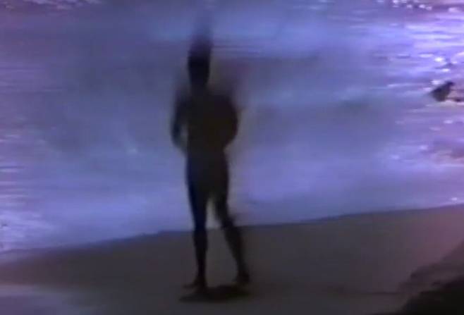 인간에서 나오는 에너지와 전자기장은 자연 속에서 활성화된다. 사진은 파도치는 해변에 서 있는 사람의 몸에서 나오는 폭발적 에너지장의 방사활동. 특별촬영된 영상을 통해 볼 수 있다. /유튜브 Dr. Valerie Hunt Energy Field Images