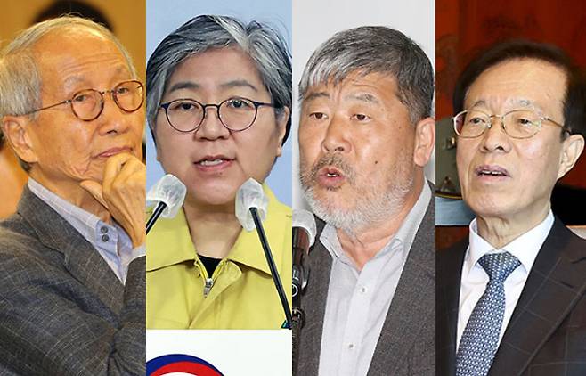(왼쪽부터)윤여준 전 환경부 장관·정은경 전 질병관리청장·김동명 한국노총 위원장·이석연 전 법제처장. 연합뉴스·윤창원 기자