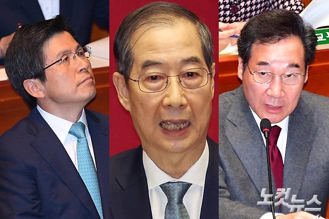 왼쪽부터 황교안 전 국무총리, 한덕수 국무총리, 이낙연 전 국무총리.
