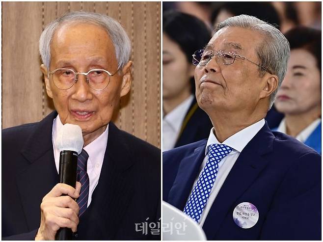 윤여준 더불어민주당 총괄선거대책위원장(사진 왼쪽)과 김종인 대한발전전략연구원 이사장 ⓒ데일리안