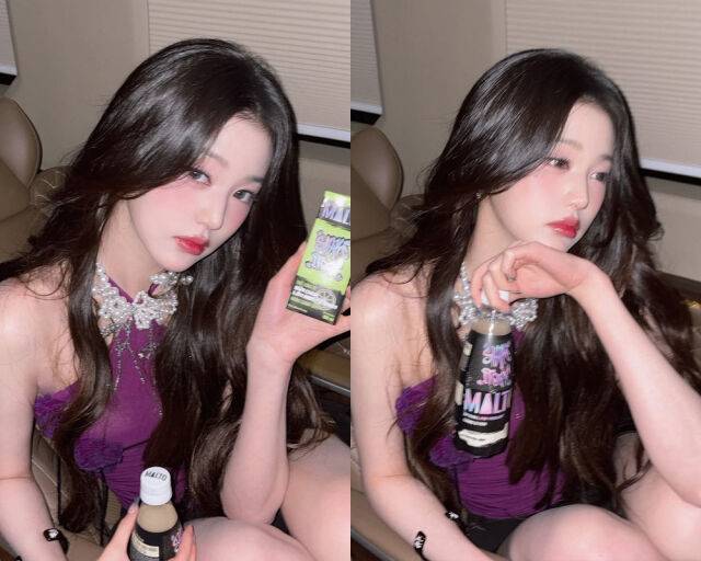 공식 앰베서더인 음료 브랜드 '말토'의 제품을 들고 찍은 사진. /장원영 인스타그램