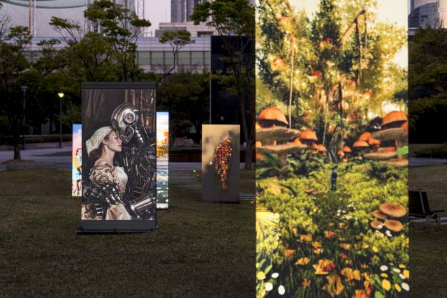 부산시립미술관 야외 조각공원에 전시 중인 '디지털 서브컬처' 전경 사진. 부산시립미술관 제공