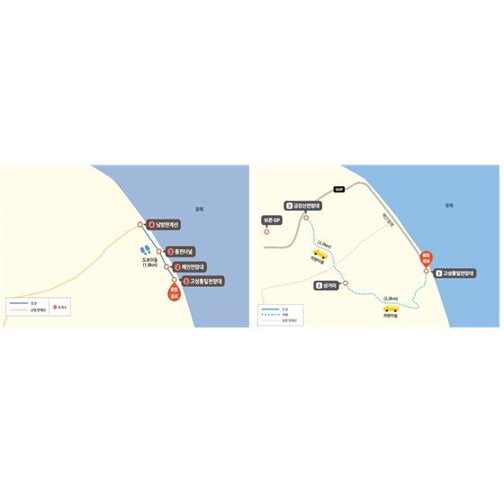 DMZ 평화의길 테마노선(왼쪽이 A, 오른쪽이 B 코스)