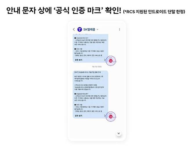 공식 안내 문자 내 인증 마크 예시