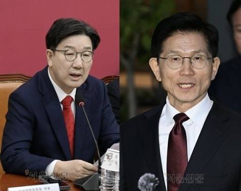 권성동(왼쪽) 국민의힘 원내대표와 김문수 국민의힘 대선 후보. 서울신문