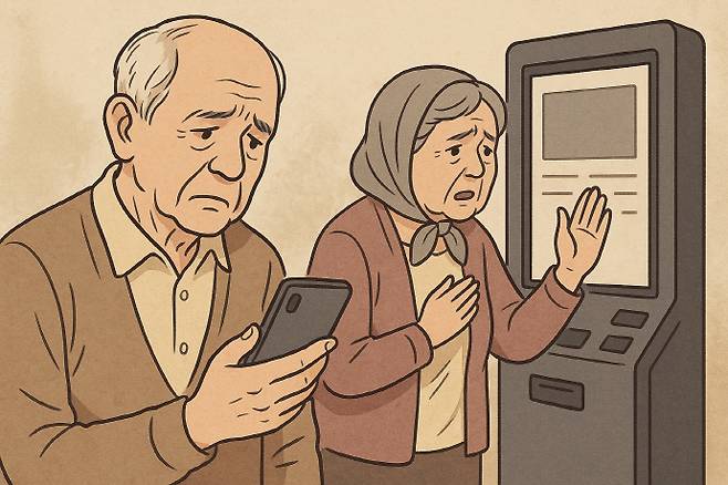 디지털 시대에서 어려움을 겪는 고령층을 표현한 이미지./ChatGPT 생성