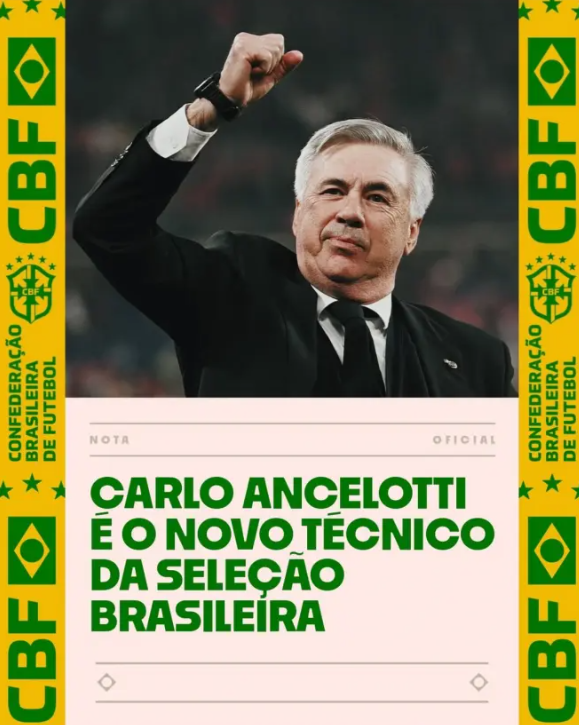 브라질 대표팀 지휘봉을 잡게 된 카를로 안첼로티 감독. 사진┃브라질축구협회