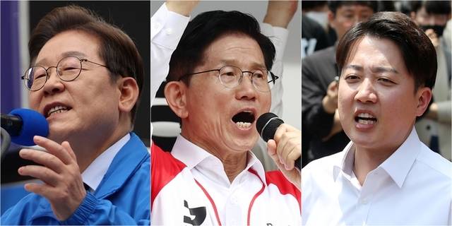▲ 제21대 대통령 선출을 위한 공식 선거운동 이틀째인 13일 더불어민주당 이재명 대선 후보(사진 왼쪽부터)가 대구광역시 동성로 거리에서, 국민의힘 김문수 대선 후보가 울산 남구 신정시장에서, 개혁신당 이준석 대선 후보가 대구 경북대학교에서 집중 유세를 하고 있다. 연합뉴스