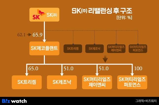 SK(주) 리밸런싱 후 구조도./그래픽=비즈워치