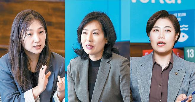 지난달 24일 서울 마포구에 있는 유니세프 한국위원회에서 ‘학생마음건강증진법안’에 관한 대담이 벌어졌다. 류현 유니세프 아동권리실장, 우지향 서울선사고 전문상담교사와 법안을 발의한 서지영 국회의원(왼쪽부터)이 대담에 참여했다. 김용재 기자