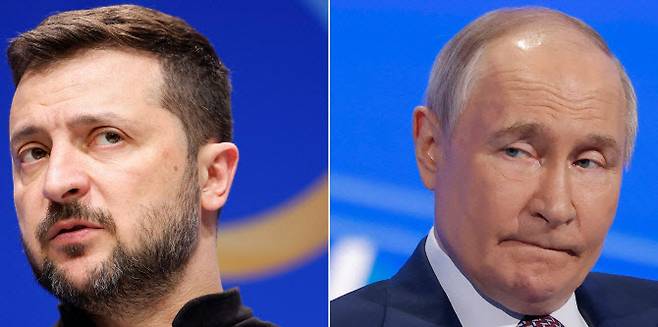 볼로디미르 젤렌스키 우크라이나 대통령(왼쪽)과 블라디미르 푸틴 러시아 대통령(사진=AFP)