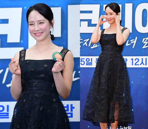 송지효가 제작발표회 현장에서 완벽한 드레스 자태로 시선을 사로잡았다. 사진=김재현 기자