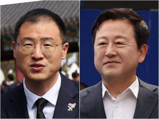 이재명 더불어민주당 대선 후보 지지를 선언한 김상욱 의원(왼쪽)과 김용남 전 의원. (사진=연합뉴스)