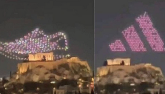 아크로폴리스 모욕 논란 휩싸인 아디다스 드론쇼 / 사진=그리스 일간지 카티메리니 홈페이지 캡처