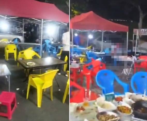 소셜미디어에 올라온 중국 우한 야시장 총격 사건 현장 모습./ 엑스(X)