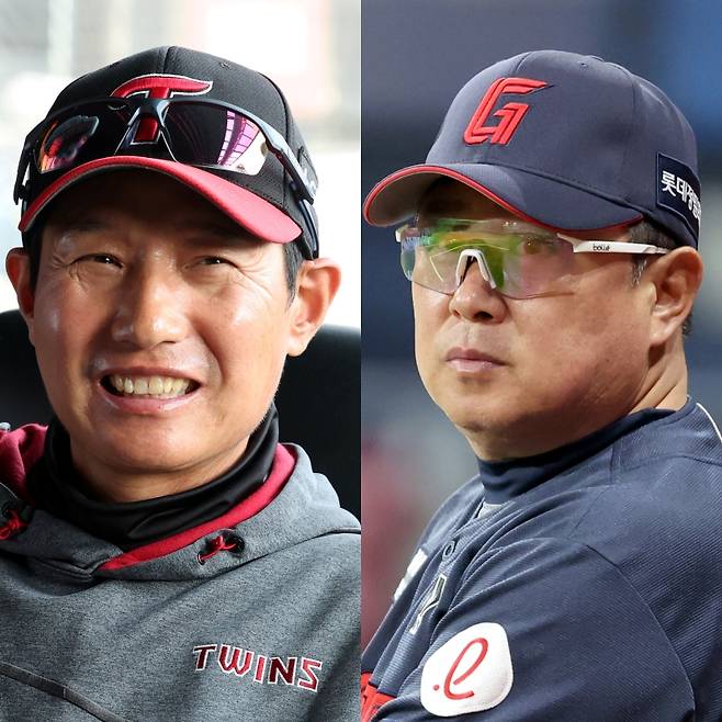 LG 염경엽(왼쪽) 감독과 롯데 김태형 감독. IS 포토
