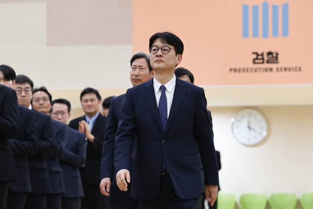 이창수 서울중앙지검장이 지난해 5월16일 서울중앙지검에서 열린 취임식에 입장하고 있다. 연합뉴스