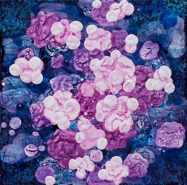 정수경, '떠오르다', 캔버스 위에 아크릴, 40x40cm, 2025. 토포하우스 제공