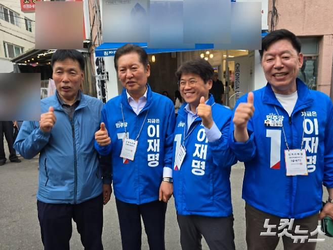 왼쪽부터 순천 웃장 상인회장, 정청래 의원, 이병도 사무국장, 김정희 전남도의원. 고영호 기자