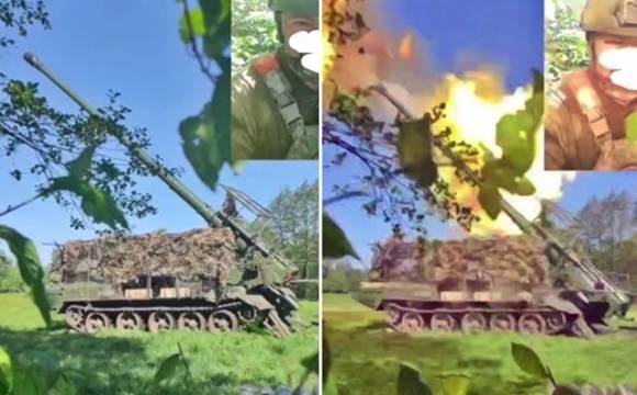 19일(현지시간) 친러시아 유력 군사전문 텔레그램 계정은 170㎜ 포탄을 쓰는 북한제 M1989 곡산 자주포의 발사 장면이 처음으로 공개됐다며 관련 자료를 전달했다. 2025.5.19 텔레그램