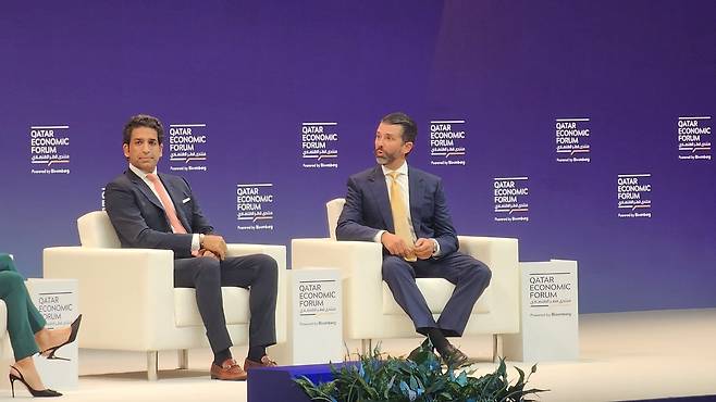 트럼프 주니어 (도하=연합뉴스) 김동호 특파원) = 21일(현지시간) 도널드 트럼프 주니어가 카타르 도하에서 열린 QEF 대담에 참석했다. 2025.5.21 photo@yna.co.kr