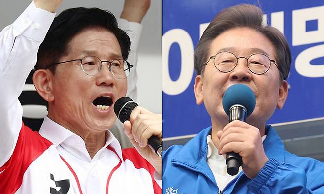 국민의힘 김문수 대선후보(왼쪽), 더불어민주당 이재명 대선후보. 공동취재사진·연합뉴스