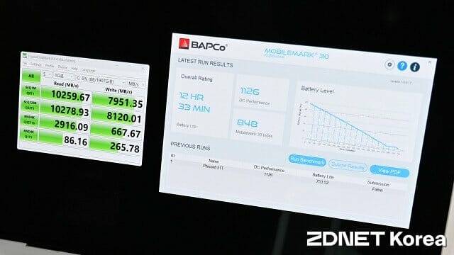 대형 제조사 노트북에 E31T SSD를 탑재해 배터리 지속시간을 측정한 결과. (사진=지디넷코리아)