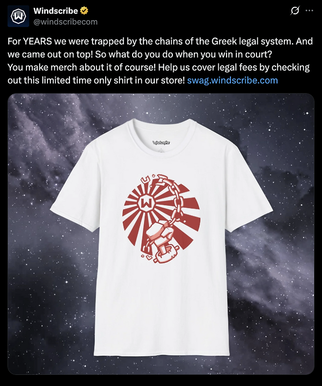 미국 테크 기업이 한정판이라며 SNS에 올린 티셔츠. /사진=윈드스크라이브 SNS 계정