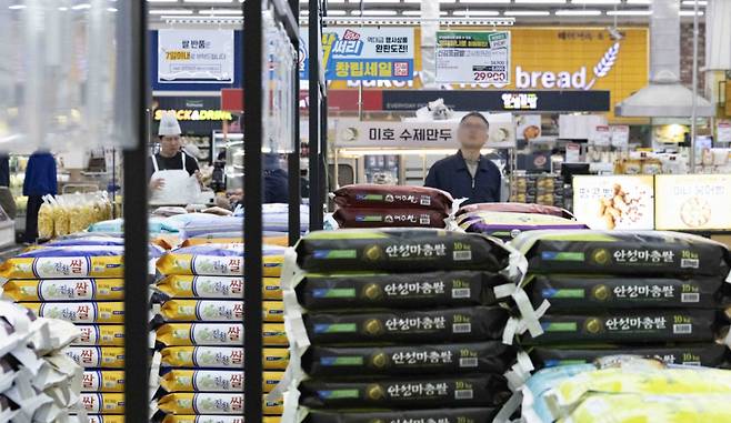 일본 쌀 가격이 폭등하면서 35년만에 한국쌀을 수입하는 가운데 지난달 22일 서울 서초구 농협 하나로마트 양재점에 쌀이 진열돼 있다/사진=뉴시스