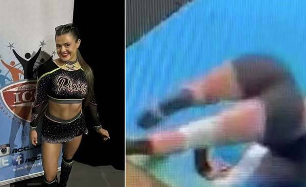 로지 고먼의 모습(왼)과 로지 고먼이 뒤로 공중돌기를 하는 모습(오)./사진=데일리메일