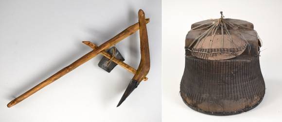 안봉근 제작 겨리쟁기 모형(왼쪽), 탕건과 탕건골. 제주도민속자연사박물관 제공