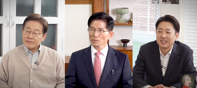 이재명 더불어민주당(왼쪽부터)·김문수 국민의힘·이준석 개혁신당 대선 후보가 방송인 홍진경의 유튜브 채널 '공부왕찐천재'에 출연한다. 공부왕찐천재 캡처