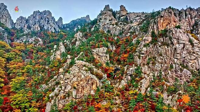금강산이 북한의 유네스코 세계유산이 될 전망이다. 27일 유네스코에 따르면 세계유산위원회의 자문기구인 국제기념물유적협의회(ICOMOS·이코모스)와 세계자연보전연맹(IUCN)은 북한 측이 세계유산으로 등재 신청한 금강산에 대해 '등재' 권고 판단을 내렸다. 정식 명칭은 '금강산'(Mt. Kumgang - Diamond Mountain from the Sea)이다. 사진은 북한 조선중앙TV가 2023년 10월 24일 방영한 드론을 이용해 촬영한 붉게 물든 금강산의 가을풍경. /조선중앙TV