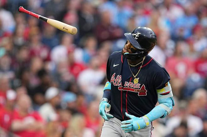 <yonhap photo-2578="">애틀랜타 브레이브스가 아쿠냐 주니어의 복귀 뒤에도 3패(1승)를 당하며 흔들리고 있다. Mitchell Leff/Getty Images/AFP (Photo by Mitchell Leff / GETTY IMAGES NORTH AMERICA / Getty Images via AFP)/2025-05-28 11:10:21/ <저작권자 ⓒ 1980-2025 ㈜연합뉴스. 무단 전재 재배포 금지, AI 학습 및 활용 금지></yonhap>