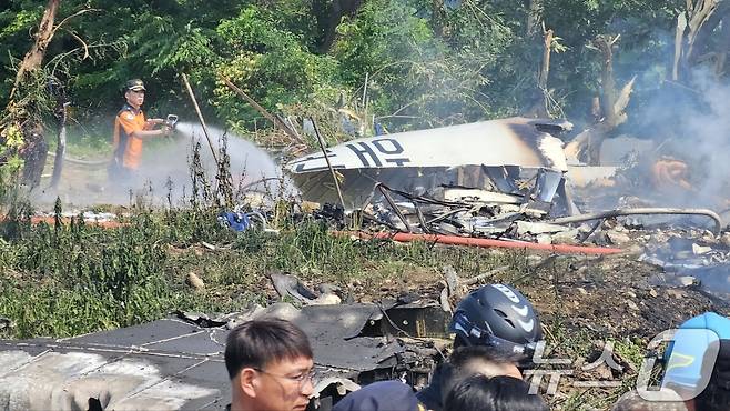 29일 오후 1시 35분쯤 경북 포항 남구 동해면 야산에 해군 해상 초계기 (P-3C)가 추락해 전소됐다 2025.5.29/뉴스1 ⓒ News1 최창호 기자