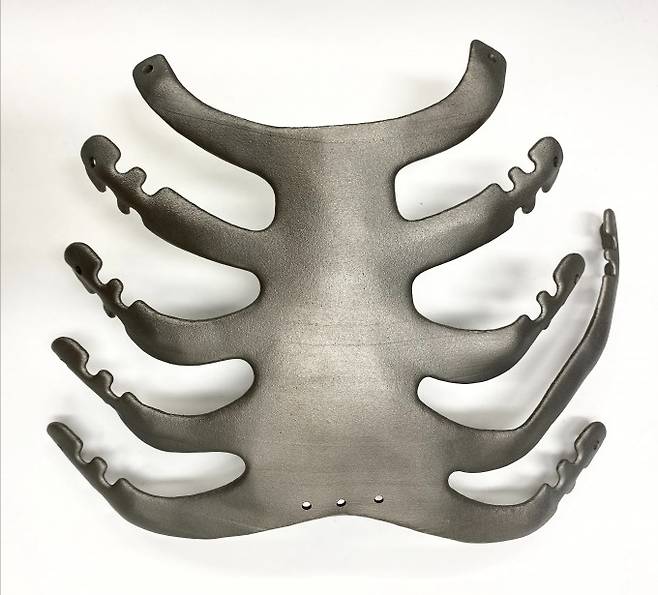 새롭게 개발된 고속 선택적 레이저 용융(SLM) 기술로 제작한 맞춤형 인공 흉부 뼈. 한국생산기술연구원 제공