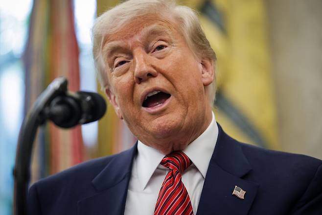 5월7일 도널드 트럼프 미국 대통령이 워싱턴 백악관에서 연설하고 있다. ⓒUPI