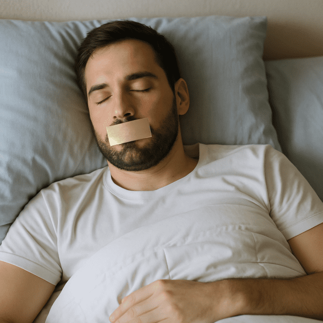 잠을 잘 때 입을 테이프로 막는 입 테이핑이 유행하고 있다. (사진=챗GPT로 생성)