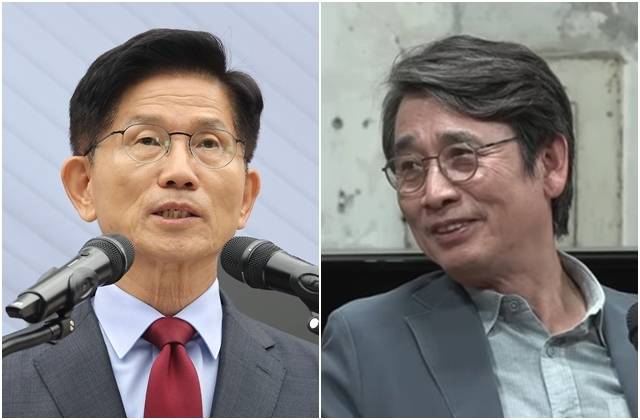 김문수 국민의힘 대선 후보가 30일 서울 여의도 국민의힘 중앙당사에서 대국민 호소문을 발표하고 있다. 오른쪽 사진은 설난영 여사에 대해 발언하는 유시민 전 노무현재단 이사장. 연합뉴스, 유튜브 ‘김어준의 다스뵈이다’ 영상 캡처