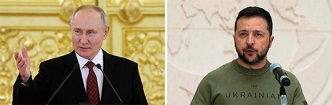 블라디미르 푸틴(왼쪽) 러시아 대통령과 볼로디미르 젤렌스키 우크라이나 대통령. /AP연합뉴스·AFP연합뉴스