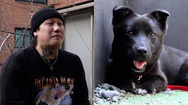 소형 믹스견 '잉크'를 100일간 임시보호하게 된 임시보호자 홍준혁씨가 인터뷰 도중 눈물을 보이고 있다. 최민석 기자, 김대희 인턴PD
