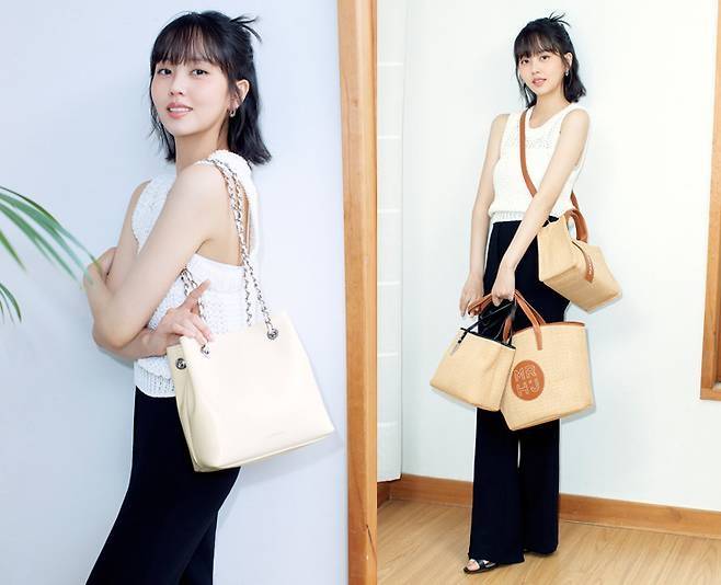 김소현이 비건 패션 브랜드 마르헨제이(MARHEN.J)와 함께한 여름 화보를 통해 청량하면서도 절제된 하객룩의 정석을 선보였다.사진=마르헨제이 제공