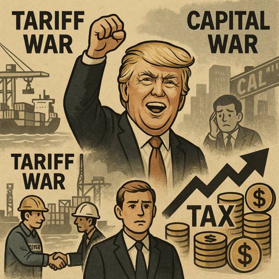 트럼프의 무역전쟁과 자본전쟁을 이미지화. 챗GPT 생성